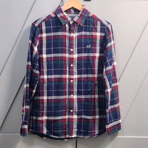 Vineyard Vines Men's Classic Fit Flannel Whale Shirt Small Green & Blue Plaid